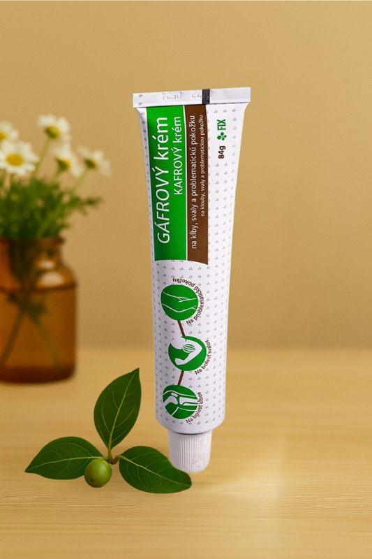 Tubo bianco di crema al canfora – trattamento naturale per dolori muscolari, acne e piaghe da decubito